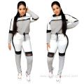 custom logo patchwork hooded two piece set